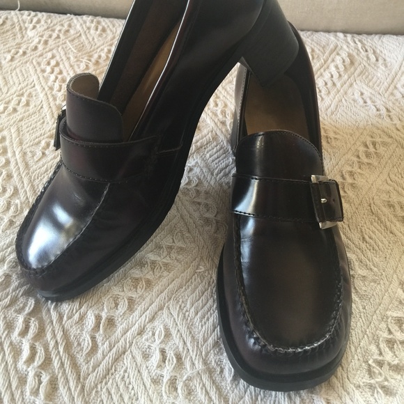 black leather chunky loafers womens